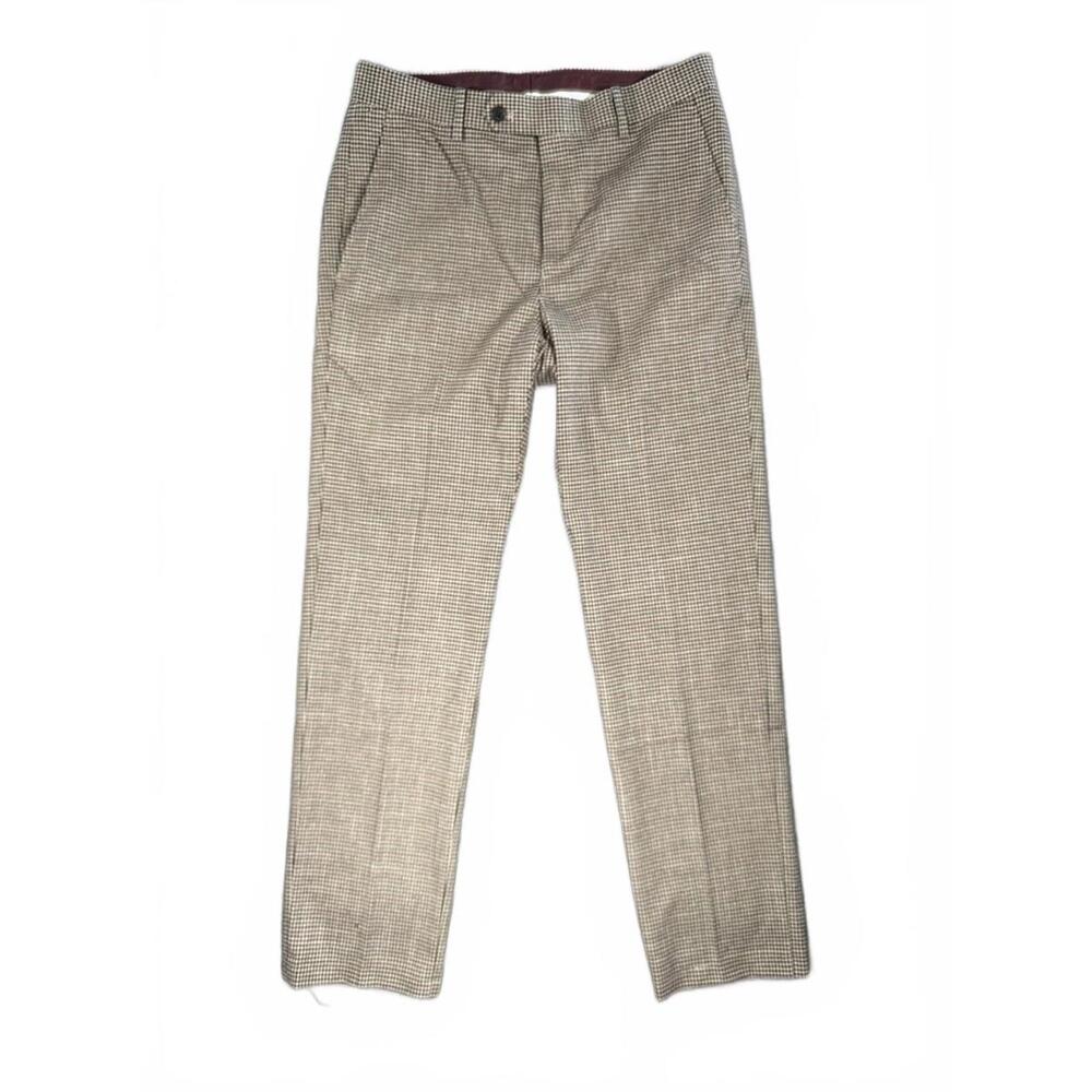 Bar III Skinny Fit Men's Brown Houndstooth Dress Pants 30x32 (30x29) Our Measure